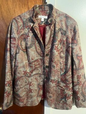 Coldwater Creek Paisley Button-Front Blazer in Red and Navy